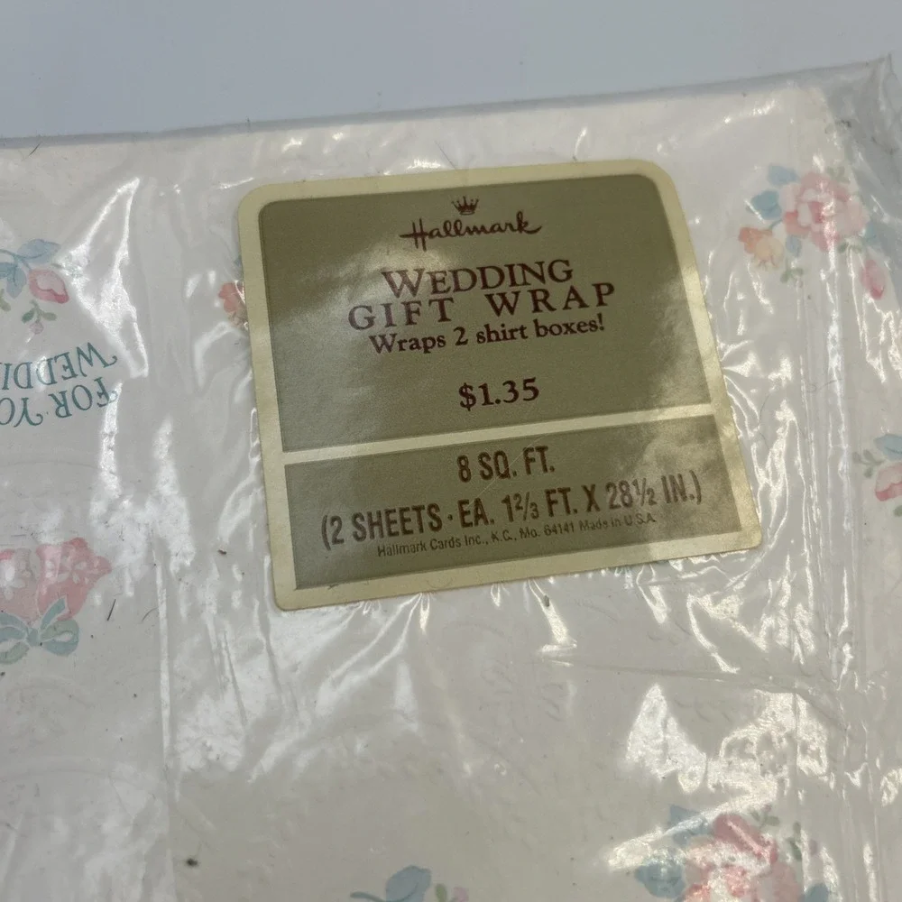VINTAGE HALLMARK Wedding Gift Wrap Wrapping Paper - Embossed NEW NOS 8 Sq Feet